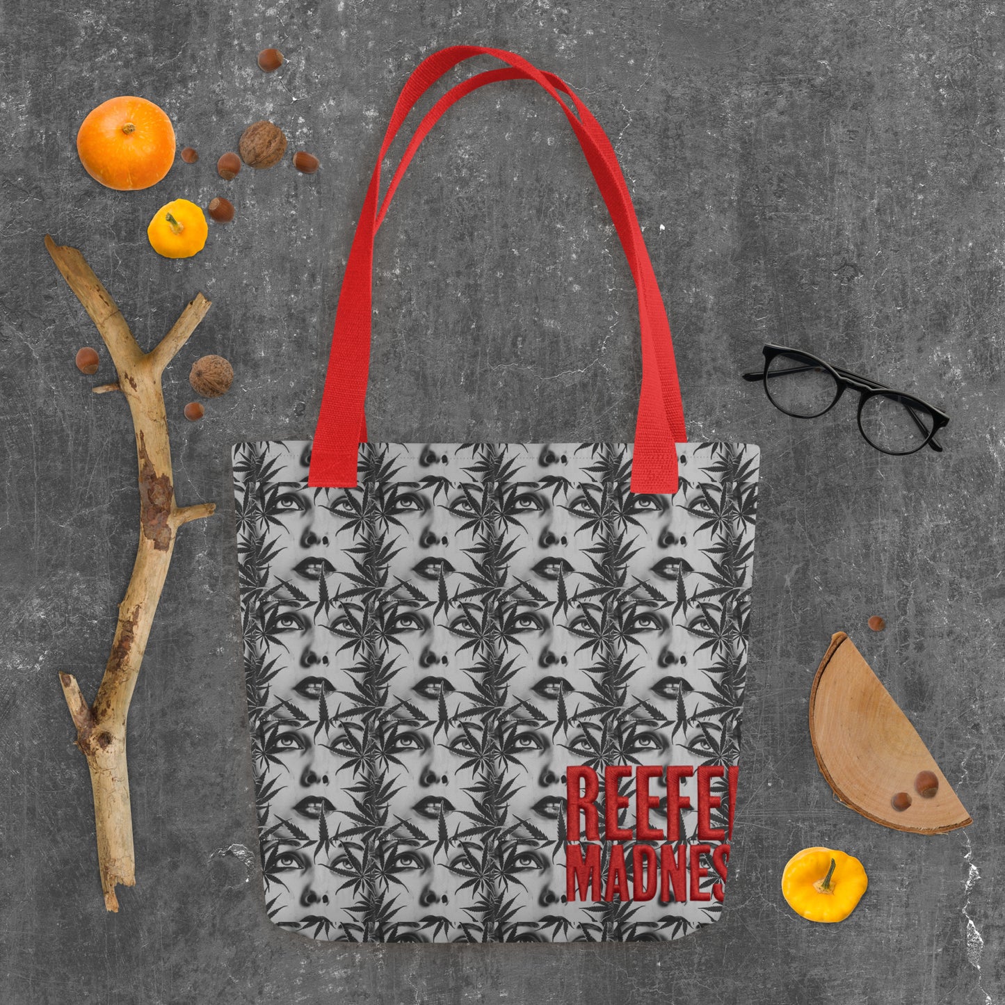 Reefer Madness Leaf Print Tote Bag in red