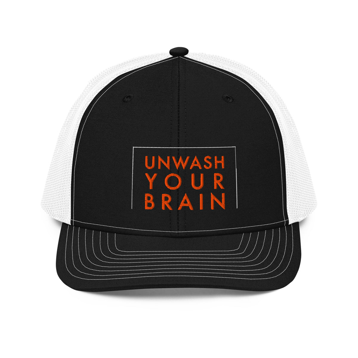 Reefer Madness Snapback Trucker Cap in black white — front view