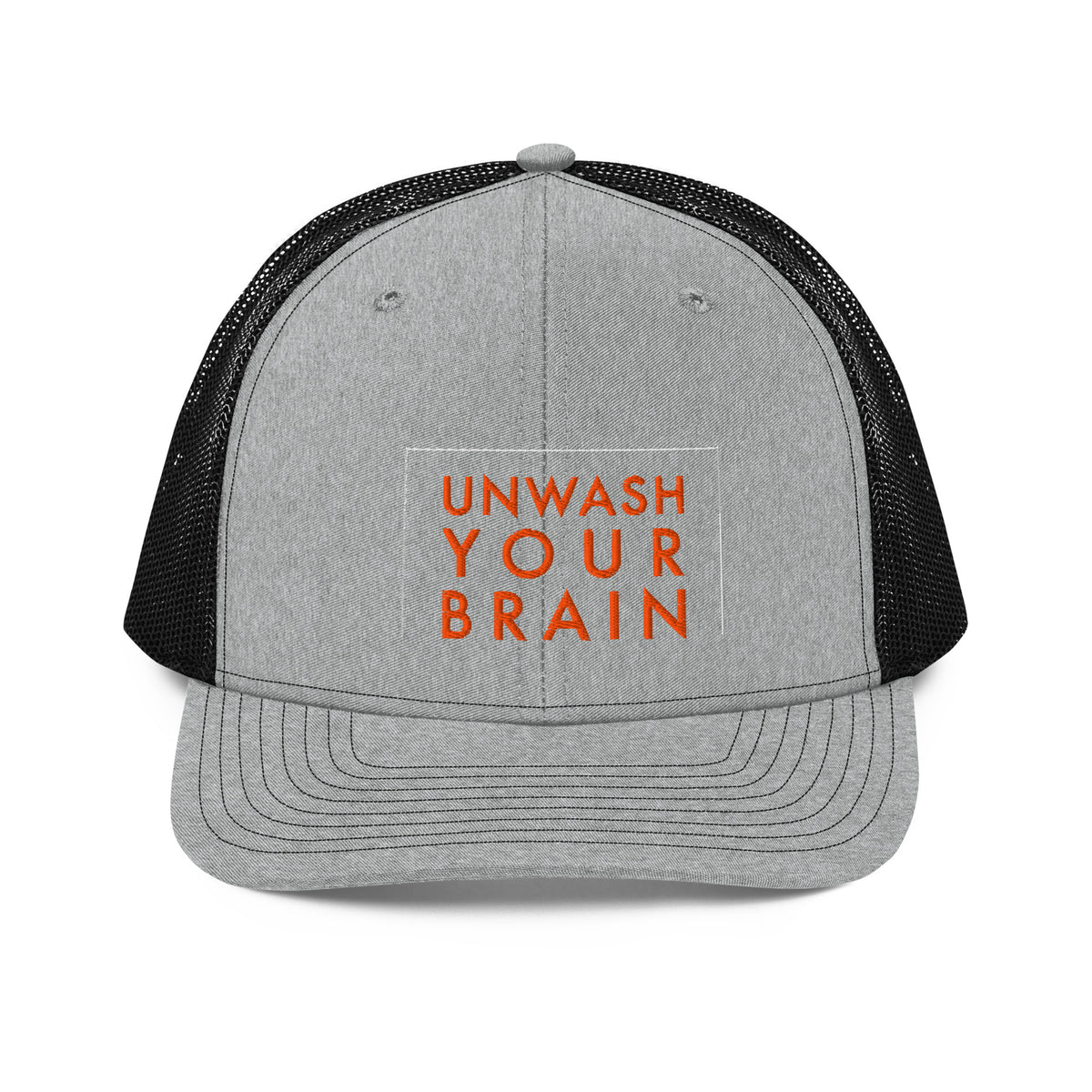 Reefer Madness Snapback Trucker Cap in heather grey black — front view