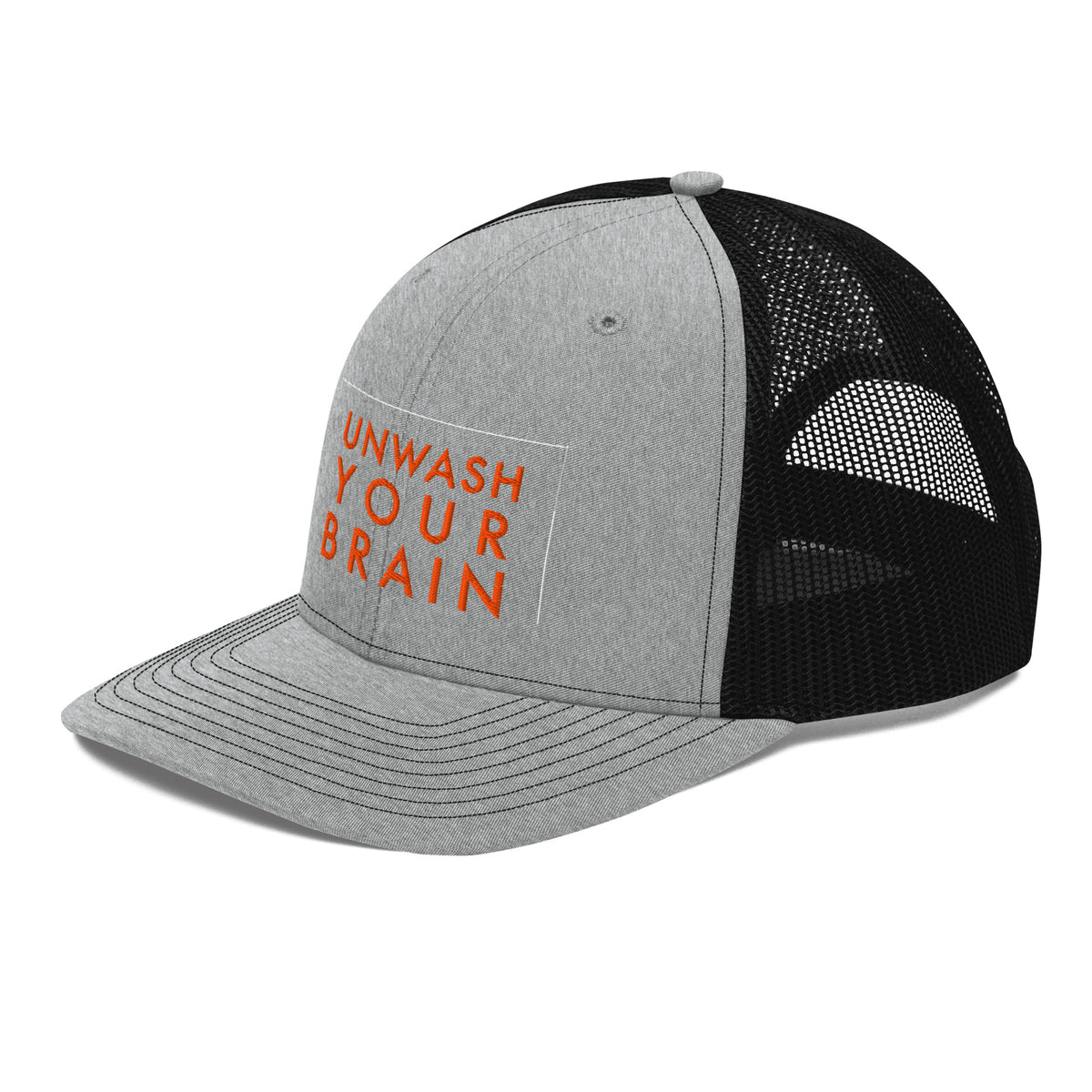 Reefer Madness Snapback Trucker Cap in heather grey black — left front view
